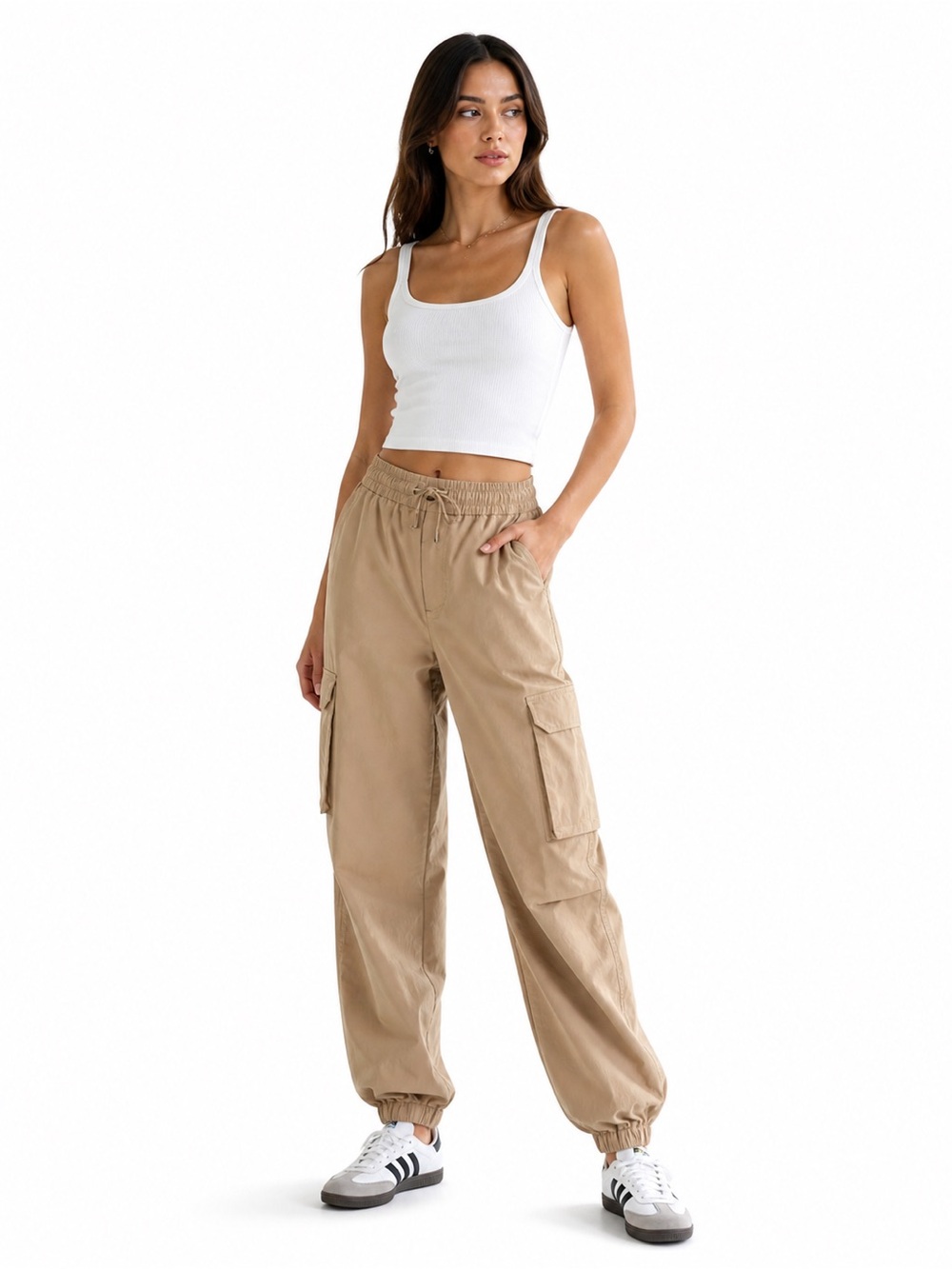 Oak + Fort Beige Cargo Jogger Pants Women’s Medium Utility Minimalist